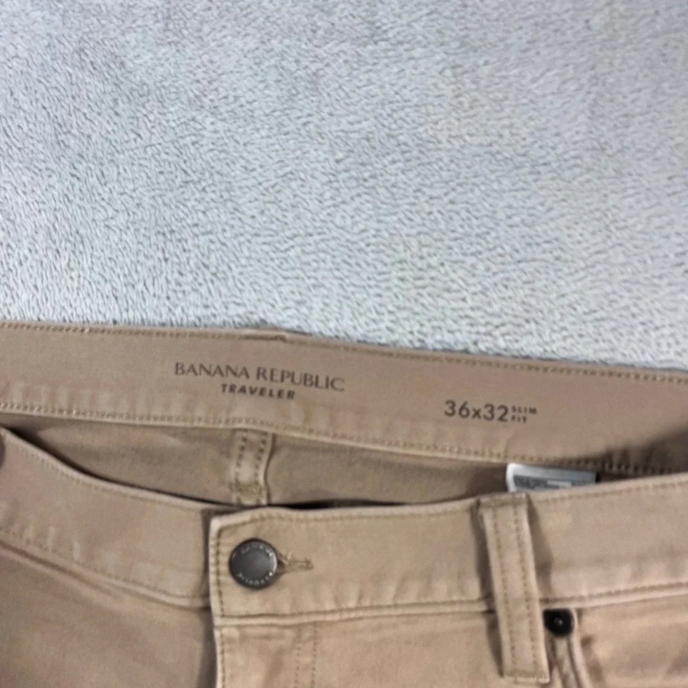 Banana Republic Traveler Slim Fit Khaki Chino Pants Mens 36x32 Tan Five Pocket